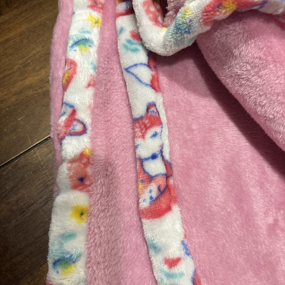 le bebe FAVORITE Pink Baby Blanket Fox Frog Flower Butterfly Trim - Picture 7 of 7